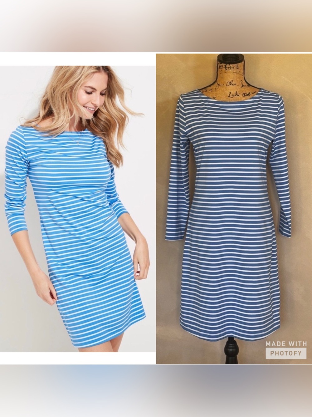 Vineyard Vines Sankaty Blue and White Boatneck Striped Shift Dress